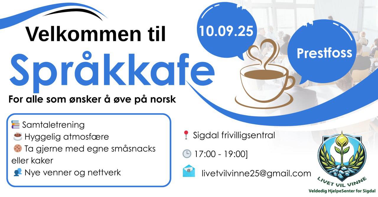 Språkkafé i Prestfoss, Sigdal kommune 2025: vi åpner igjen!